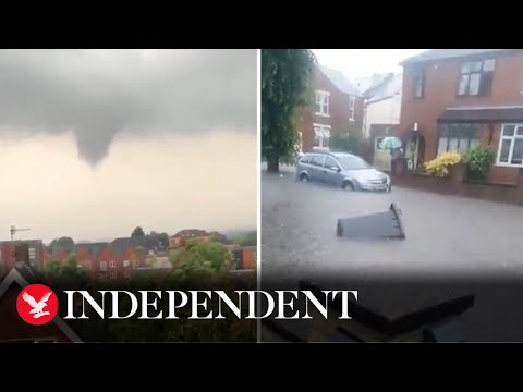 Funnel cloud forms in Nottingham as storms hit England and Wales