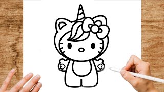 How to Draw Hello Kitty Unicorn - Cute Kawaii Drawing | Easy Step by Step Tutorial