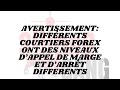 Averstissement Difference Courtiers Forex Ont Des Niveaux D Appel De Marge Et D Arrêt Différents