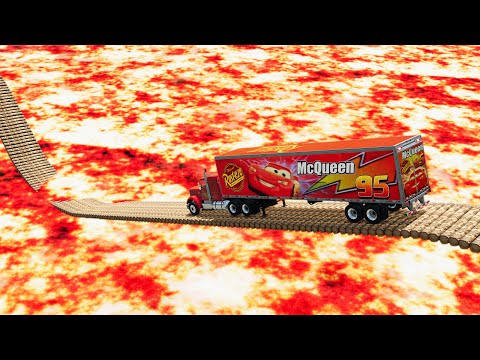 Mack Truck vs Impossible Log Wave Bridge Crossing Cars vs Deep Lava Crosses Road - BeamNG.Drive