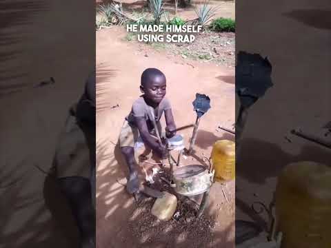 Boy in Africa made his own drum set ????