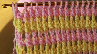 😊 Two color Tunisian crochet pattern making with 3 stitches | Ganchillo tunecino fácil