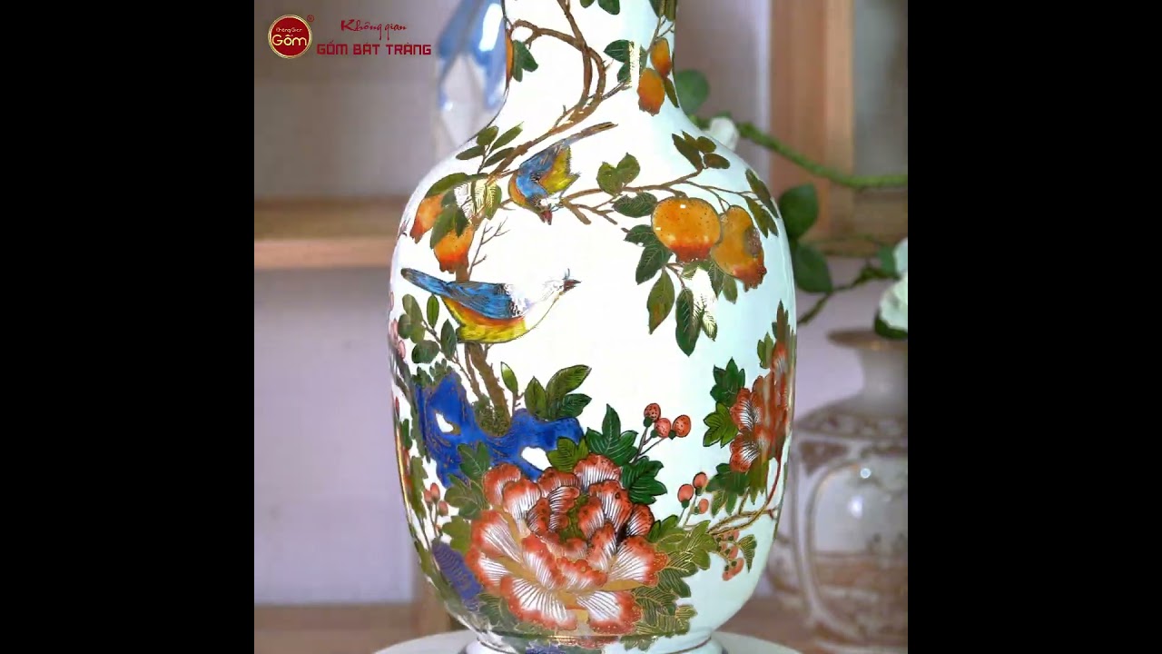 Lọ Hoa Men Màu Chim Én Lựu Vẽ Vàng
