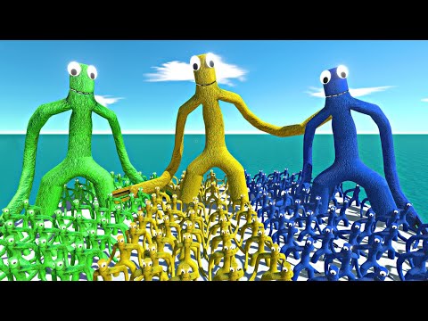 Rainbow Friends Green vs Mustard Green vs Blue Green - Animal Revolt Battle Simulator