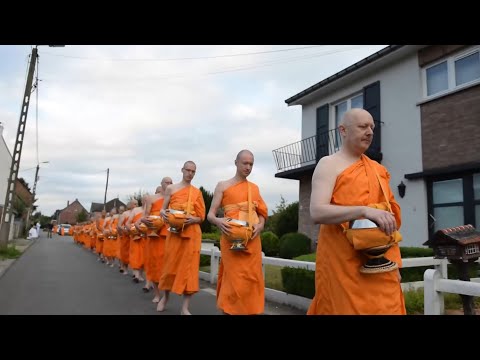 Buddhist almsround in Belgium
