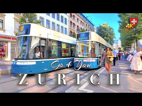 Zurich Switzerland 🇨🇭 City Long Summer Relax Walk Luxury Shopping street 4K Walking tour