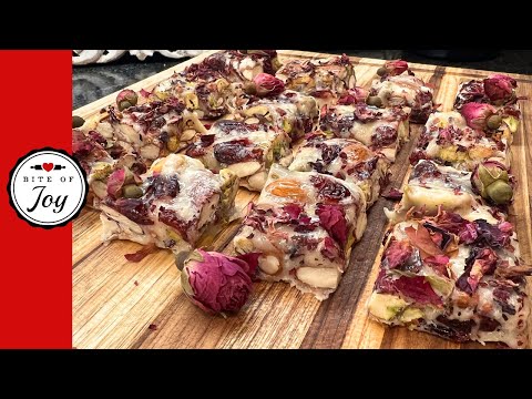 Rose Petal Nougat Candy Recipe - With Halal Marshmallow, almonds and Pistachio Dessert