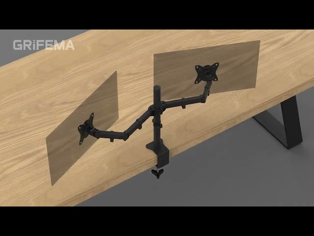 Vídeo relacionado con GRIFEMA GB2001-2 Soporte de Monitor Doble para Pantalla de Computadora de 13-32 Pulgadas, Altura Ajustable, VESA 75x75/100x100, Acero, Negro