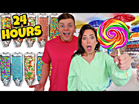 SNEAKING In OVERNIGHT CANDY SHOP 24 HOUR Challenge!