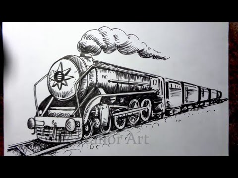 How to Draw Train Drawing / Steam engine train Sketch / Train Drawing Easy