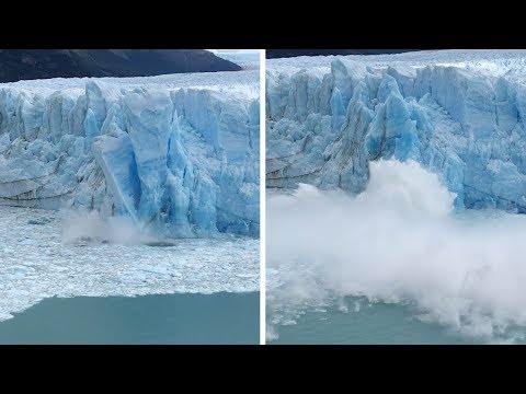 Huge Ice Splinter Falls Off Glacier