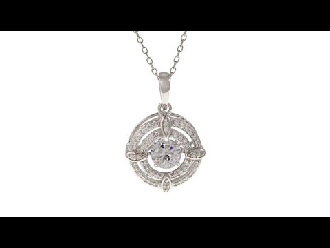 Absolute 1.14ctw Dancing CZ Double Frame Pendant with 18...
