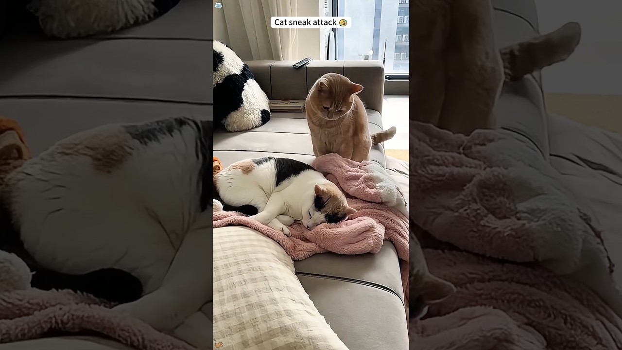 Cat sneak attack 🤣😂 #haha #funny #funnyanimal #funnyvideo #cat #funnypet #dog