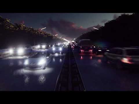 highway driving with dark clouds 3d render - free visuals (not a perfect loop, but close)