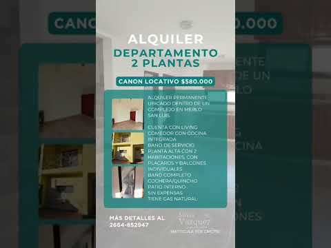 Dpto 2 dormitorios+cochera, Merlo,SL #merlosanluis #inmobiliaria #alquilar #inquilinos #gásnatural