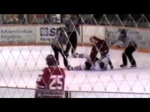 Andrew Sharp KO's Flin Flon Bomber Jr.A Hockey Fight