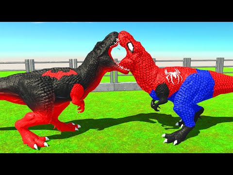 DINOSAUR RED BATMAN T-REX vs SPIDERMAN T-REX vs GReen Goblin Goro - Animal Revolt Battle Simulator