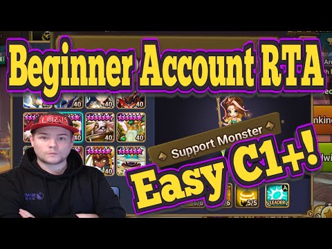 Beginner Account  RTA, Easy C1+!? 0 Runes 0 Monsters - Support Only! - Summoners War