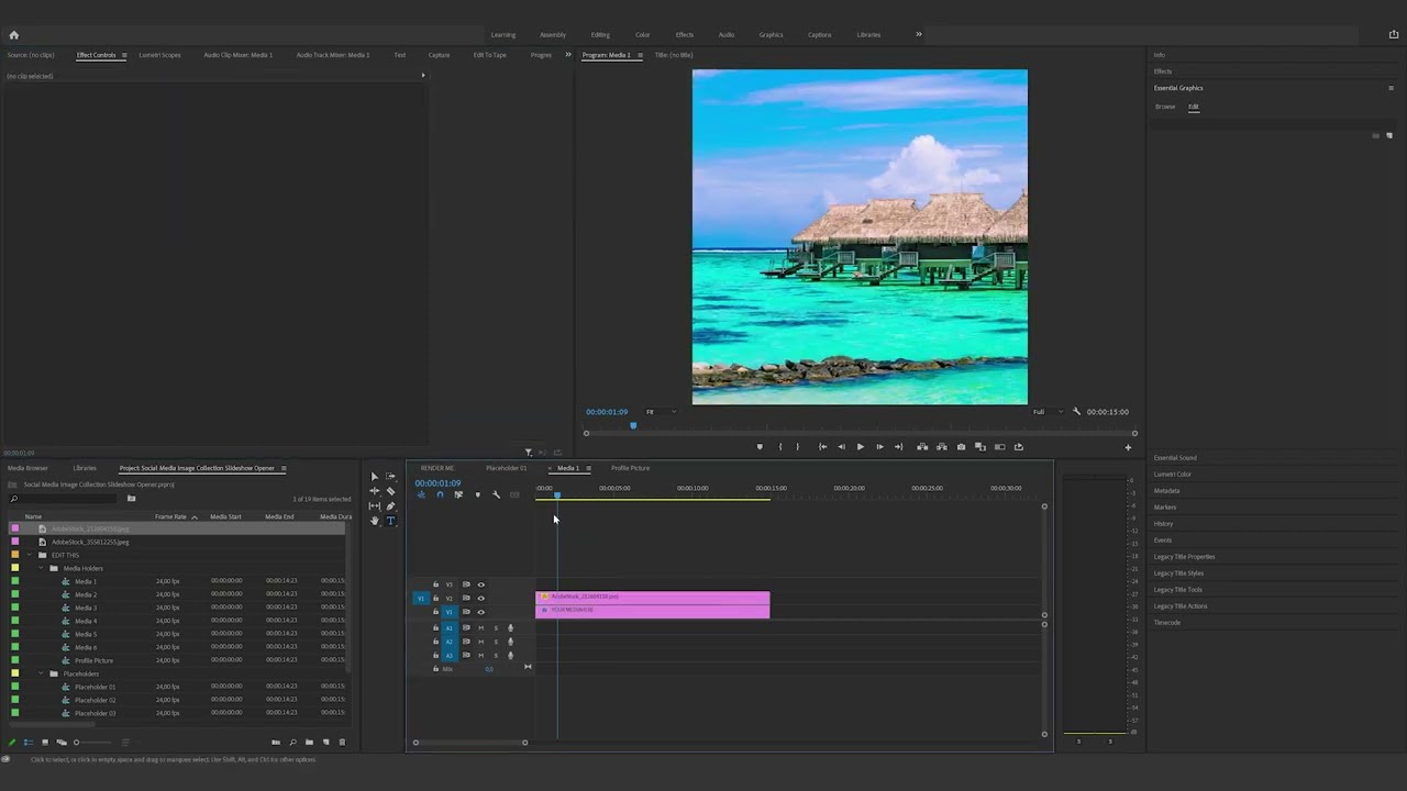 How to edit the Social Media Image Collection Slideshow Opener in Premiere Pro