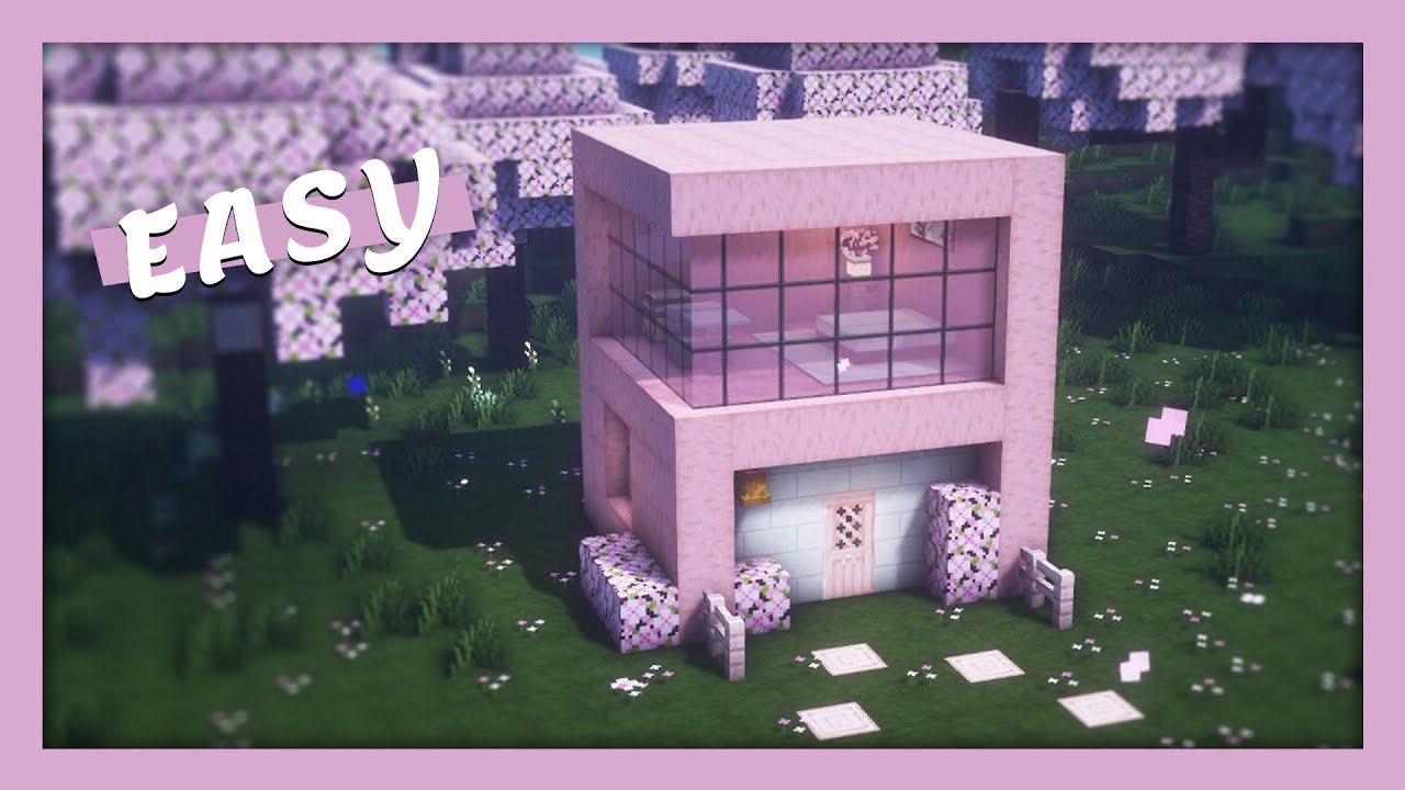Minecraft 🌷 How to Build a Modern House Tutorial Girls colour pink😊