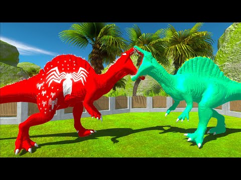 SPIDERMAN SPINOSAURUS vs GREEN ALIEN SPINOSAURUS DEATH RUN -  Animal Revolt Battle Simulator