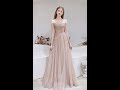 Brown Golden Off Shoulder Corset Prom Gowns With Long Sheer Sleeves KSP603