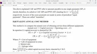 EQUIVALENT ANNUAL COST METHOD