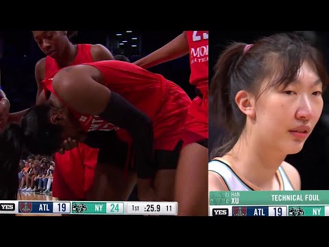 Han Xu TECHNICAL FOUL For Whacking Parker In The Face After Shot | NY Liberty vs Atlanta Dream #WNBA