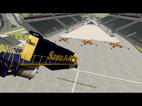Epic Trains on a Giant Ramp + Spinners - BeamNG Drive | Cars Test Dummy