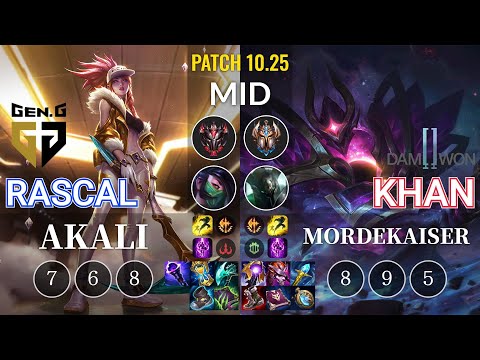 GEN Rascal Akali vs DWG Khan Mordekaiser Mid - KR Patch 10.25
