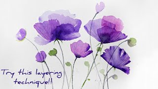 How to Paint transparent layered flowers/easy tutorial for beginners 