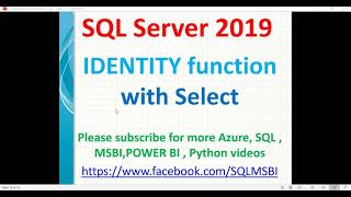 SQL Tutorial | Using IDENTITY function with SELECT statement in SQL | Select with identity| sql into