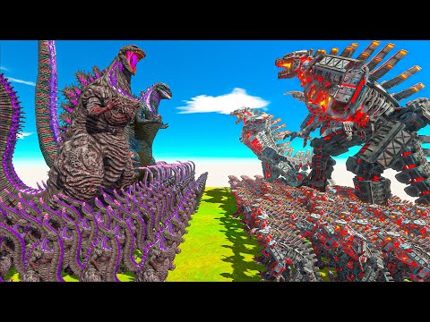Growing Size Comparison : 2 vs 2 - Shin Godzilla vs Mechagodzilla ! Animal Revolt Battle Simulator