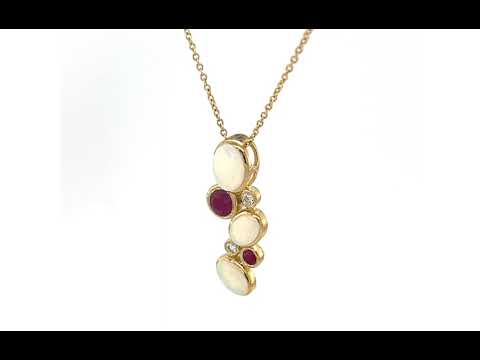 9ct Yellow Gold Oval Opal and Round Ruby Drop Pendant - 05190623 | Johnsons Jewellers