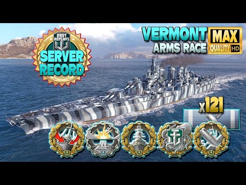 Battleship Vermont: RU record on map Northern Waters (AR) - World of Warships