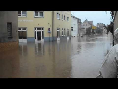 Innenstadt von Gößnitz unter Wasser 2.6.2013 Ostthüringen