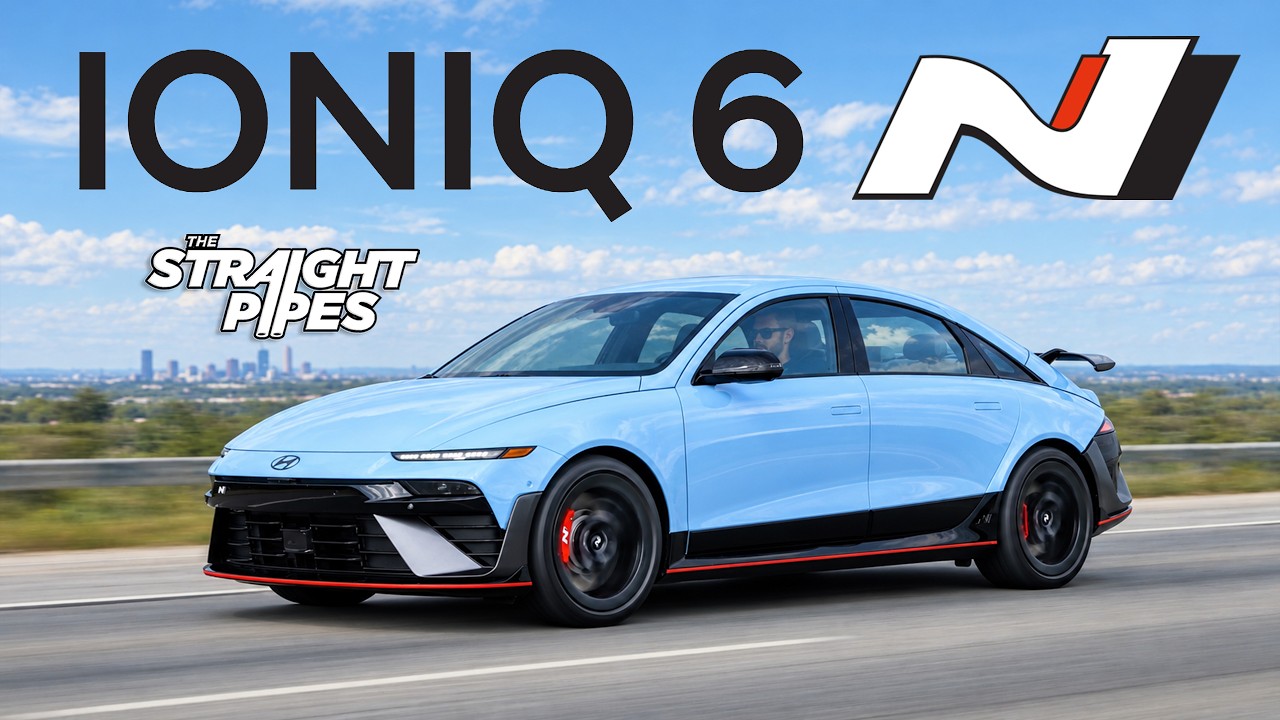 Blue Hyundai Ioniq 6 N with a large rear wing