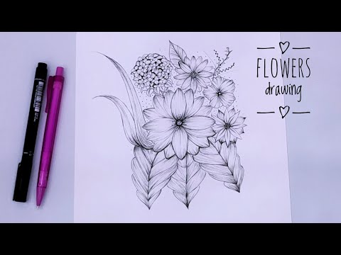 Flowers Drawing with FINELINER PEN for beginners