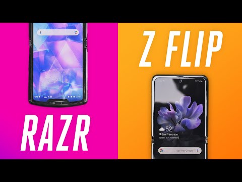 Galaxy Z Flip與摩托羅拉Razr的對比：不相上下。 (Galaxy Z Flip vs. Motorola Razr: no contest)