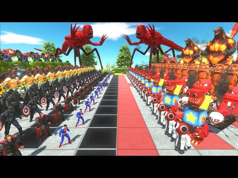HONOR WAR - SUPERHEROES TEAM vs RED CREEPY MONSTERS TEAM - Animal Revolt Battle Simulator