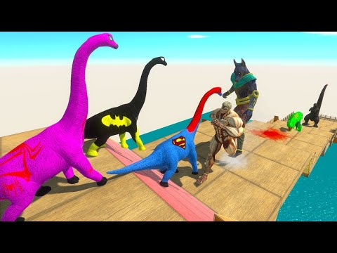 BRACHIOSAURUS SUPERHERO DEATH FALL PARKOUR - Animal Revolt Battle Simulator