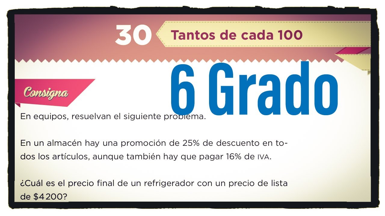 Desafío 30 sexto grado Tantos de cada 100 página 59 del libro de matemáticas de 6 grado