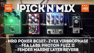 Video thumbnail for ZVEX Vibrophase, FEA Photon Fuzz, Fender Marine Layer, NRG Poker BC107 – TPS Pick'N'Mix by That Pedal Show