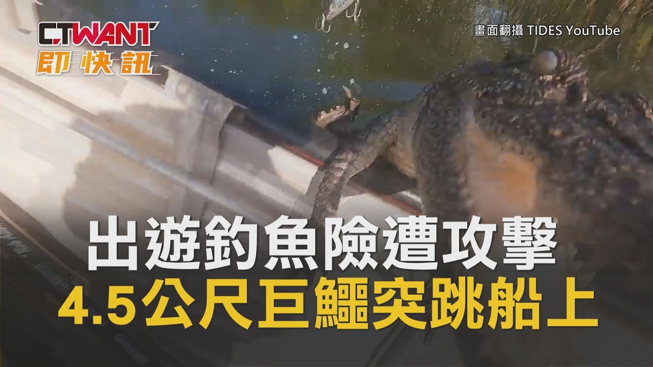 圖說-出遊釣魚險遭攻擊　4.5公尺巨鱷突跳船上