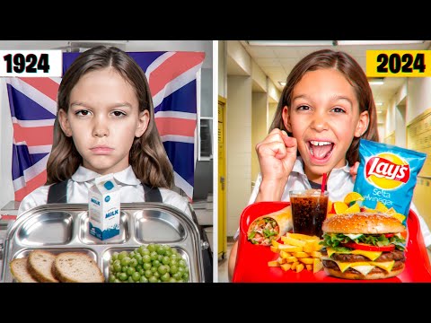EATING 100 Years of SCHOOL LUNCHES: British Edition!! 🇬🇧