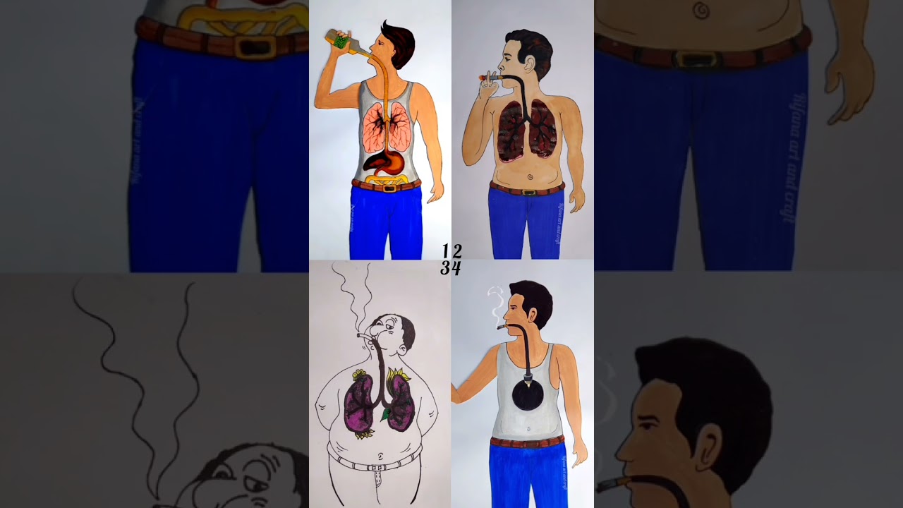 4 in 1 about smoking and drinking #rifanaartandcraft #rifanaart #animationvideo #stopsmoking