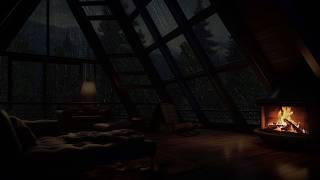 Noite tranquila no sótão com lareira e sons naturais de chuva para um sono reparador
