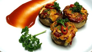 Not another mushroom, tasty cream cheese stuffed mushrooms topped with pizza sauce and cheese
