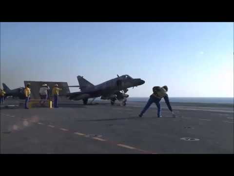 French Navy Super Etendard launching from aircraft carrier Charles de Gaulle