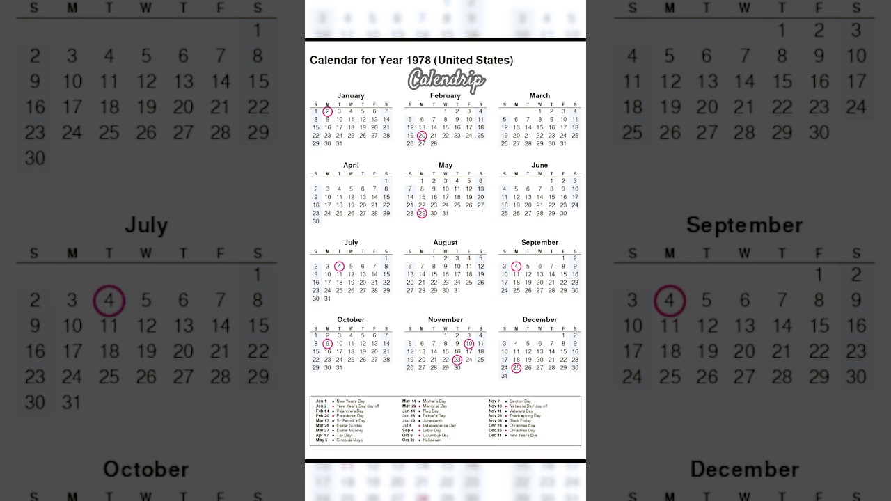 Calendar 1978 #monthsoftheyear